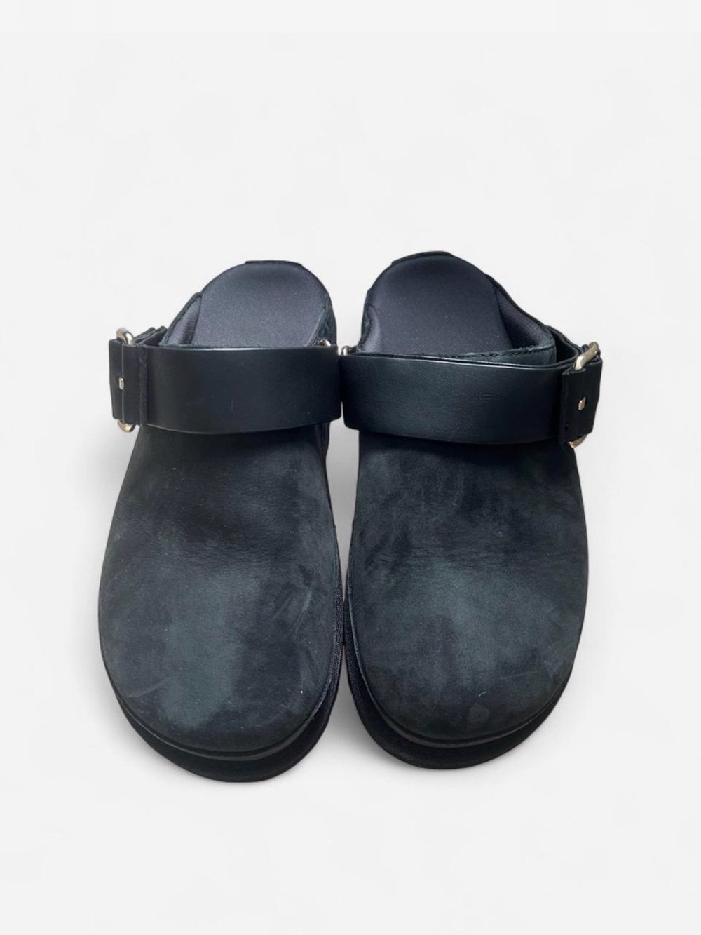 UGG Black Suede Clog Mules with Adjustable Buckle - Picture 2 of 7